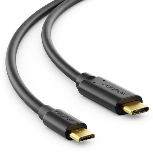 deleyCON 0,5m USB C auf Micro USB - Ladekabel & Datenkabel von USB-C auf Micro-USB - Kompatibel für Handy Smartphone Tablet mit Micro-USB-Buchse oder Ladeadapter Tablet Notebook mit USB-C - Schwarz von deleyCON