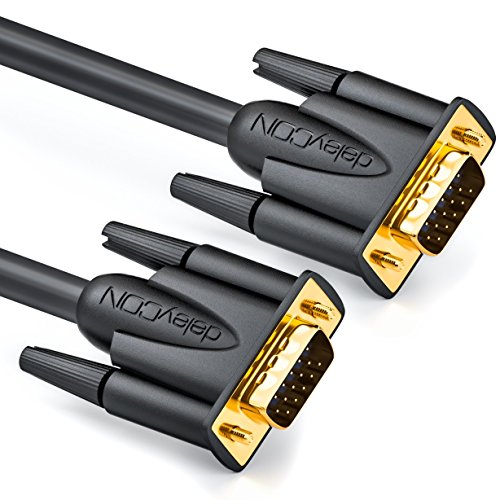 deleyCON 0,5m VGA Kabel 15-polig - S-VGA Monitorkabel D-Sub-Stecker 1080p Full HD 3-fach geschirmt Knickschutz vergoldete Kontakte - Schwarz von deleyCON