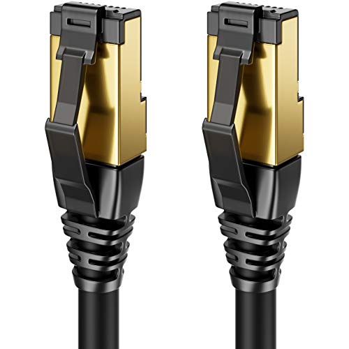 deleyCON 1,5m CAT8.1 LAN Kabel Patchkabel Netzwerkkabel - RJ45 LAN DSL Kabel Kupfer S/FTP Schirmung 2000 MHz 40 Gbit - CAT.8 Ethernet Kabel RJ45 Stecker vergoldet - Schwarz von deleyCON