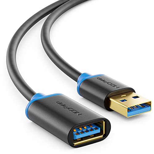 deleyCON 1,5m USB 3.0 Super Speed Verlängerungskabel - USB A-Stecker zu USB A-Buchse - USB 3.0 Super Speed Technologie bis zu 5 Gbit/s - Schwarz/Blau von deleyCON