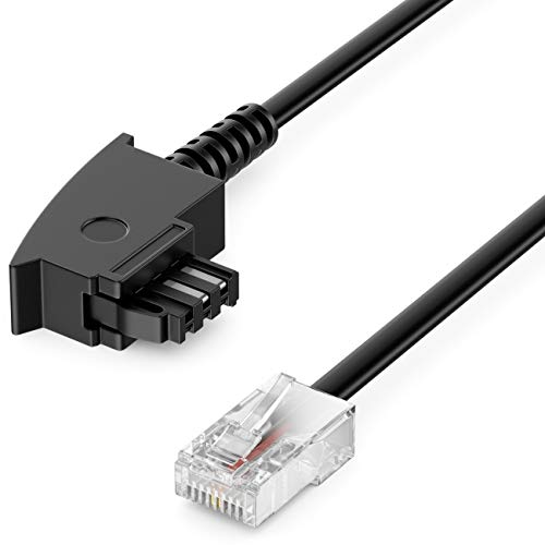 deleyCON 15m Routerkabel TAE-F auf RJ45 (8P2C) Anschlusskabel Kompatibel mit DSL ADSL VDSL Fritzbox Internet Router an Telefondose TAE - Schwarz von deleyCON