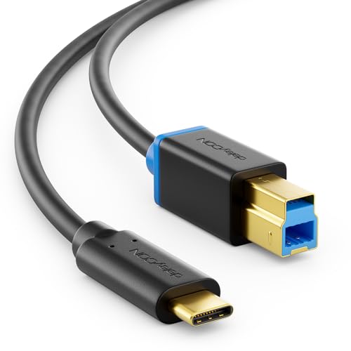 deleyCON 1m USB 3.0 Druckerkabel Scannerkabel - Stecker Typ 3.1 - USB C auf USB B - 5 Gbit/s Datenkabel für z.B. Computer Drucker Externe Festplatte - Schwarz von deleyCON