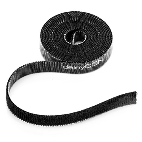 deleyCON 2m Klett Kabelbinder Klettband Klettbandrolle 10mm Breit Kabelmanagement Kabelorganizer Klettkabelbinder Klettverschluss zuschneidbar Schwarz von deleyCON