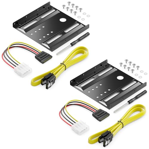 deleyCON 2x Einbaurahmen für 2,5" Festplatten SSD's auf 3,5" Adapter Wechselrahmen Mounting Frame Halterung Schienen inkl. Schrauben Stromadapter SATA Kabel & Schraubendreher - Schwarz von deleyCON