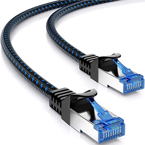 deleyCON 3,0m CAT8.1 Patchkabel LAN Kabel mit Nylonmantel und Kupferleiter - Netzwerkkabel Datenkabel S/FTP PIMF 2000 MHz 40 Gbit RJ45 Stecker CAT.8 Ethernet Kabel - Schwarz von deleyCON