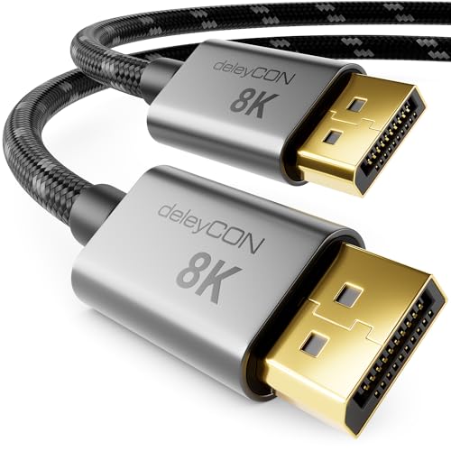 deleyCON 3,0m DisplayPort 1.4 Kabel 8K@60Hz - UHD WQHD HDR HDCP 2.2-4K@165Hz 2K@360Hz - AMD FreeSync NVIDIA G-Sync - Ideal für Gaming und High-End Video - Grau Schwarz von deleyCON