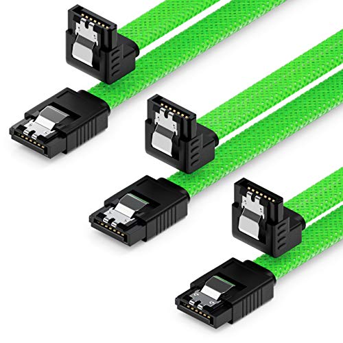 deleyCON 3x 50cm SATA 3 Nylon Kabel Set Datenkabel 6 Gbit/s Anschlusskabel Verbindungskabel Mainboard HDD SSD Festplatte 1 S-ATA Stecker 90° Gewinkelt Grün von deleyCON