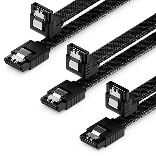 deleyCON 3x 30cm SATA 3 Kabel Nylon Set 6 Gbit/s Datenkabel SATA III Anschlusskabel Serial ATA Verbindungskabel für Mainboard & Festplatte HDD SSD 1 S-ATA L-Stecker 90° Gewinkelt Schwarz von deleyCON