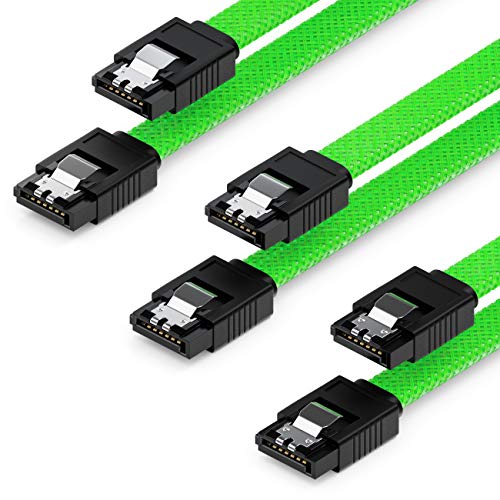 deleyCON 3x 50cm SATA 3 Nylon Kabel Set Datenkabel 6 Gbit/s Anschlusskabel Verbindungskabel Mainboard HDD SSD Festplatte 2 S-ATA Stecker Gerade Grün von deleyCON