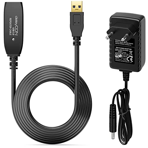 deleyCON 5m Aktives USB 3.0 Kabel Aktive Verlängerung mit 1 Signalverstärker & Netzteil USB3.0 Repeaterkabel Verlängerungskabel PC Computer Drucker Scanner von deleyCON