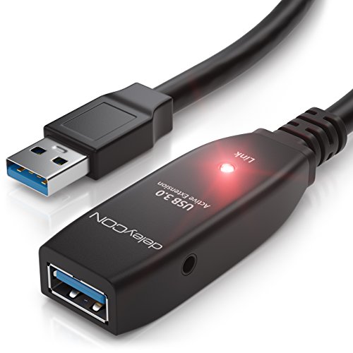 deleyCON 5m USB 3.0 Verlängerungkabel Repeater-Kabel aktiv mit Signalverstärker 5 GBit/s Extension Cable USB-A auf USB-A Buchse - Schwarz von deleyCON