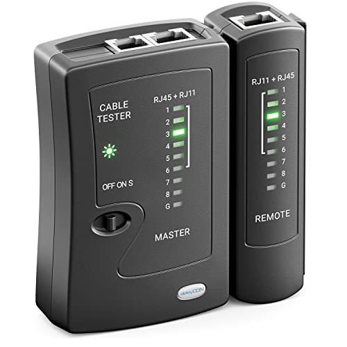 deleyCON Netzwerk Kabeltester RJ11 RJ12 RJ45 ISDN LAN Netzwerkkabel Patchkabel CAT6 CAT7 CAT8 Kabel Tester Leitungstester Kabelprüfer - Schwarz von deleyCON