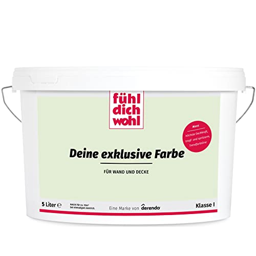 derendo Fühl Dich Wohl Deine Farbe pastell, matte Wandfarbe pastell, hohe Deckkraft, verschiedene Pastelltöne zur Auswahl (5L, Pastellgrün) von derendo