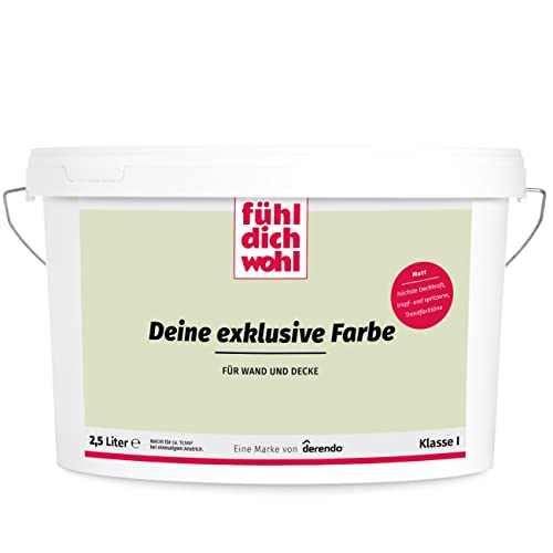 derendo Fühl Dich Wohl Deine Farbe grün, matte grüne Wandfarbe, hohe Deckkraft, verschiedene Grüntöne zur Auswahl (2,5l, Hellgrün) von derendo