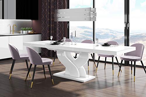 Design Esstisch Tisch HEB-111 Hochglanz ausziehbar 160 bis 256 cm, Farbe:Weiß Hochglanz von designimpex