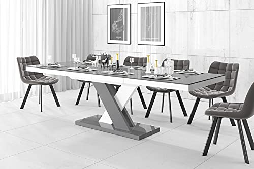 Design Esstisch Tisch HEN-111 Hochglanz ausziehbar 160 bis 256 cm (Grau - Weiß Hochglanz) von designimpex