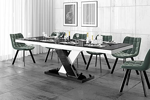 Design Esstisch Tisch HEN-111 Hochglanz ausziehbar 160 bis 256 cm (Schwarz - Weiß Hochglanz) von designimpex