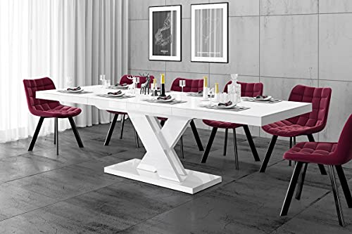 Design Esstisch Tisch HEN-111 Hochglanz ausziehbar 160 bis 256 cm (Weiß Hochglanz) von designimpex
