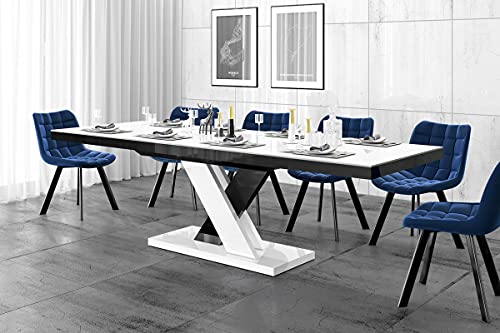 Design Esstisch Tisch HEN-111 Hochglanz ausziehbar 160 bis 256 cm (Weiß - Schwarz Hochglanz) von designimpex