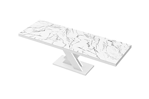 Design Esstisch Tisch HEN-111 Marmoroptik Marmor Natur - Weiß Hochglanz ausziehbar 160 bis 256 cm von designimpex