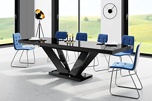 Design Esstisch Tisch HEU-111 Hochglanz ausziehbar 160 bis 256 cm (Schwarz Hochglanz) von designimpex
