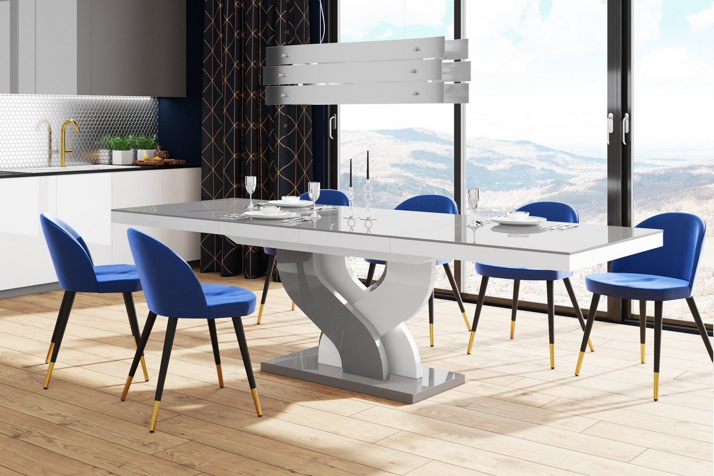 designimpex Esstisch Design Esstisch Tisch HEB-111 Hochglanz ausziehbar 160 bis 256 cm von designimpex