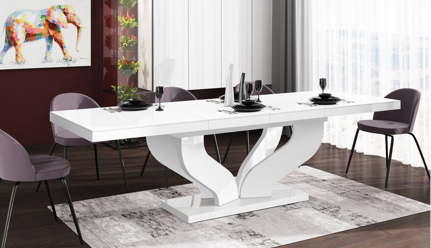 designimpex Esstisch Design Esstisch Tisch HEB-222 Weiß Hochglanz ausziehbar 160 bis 256 cm von designimpex