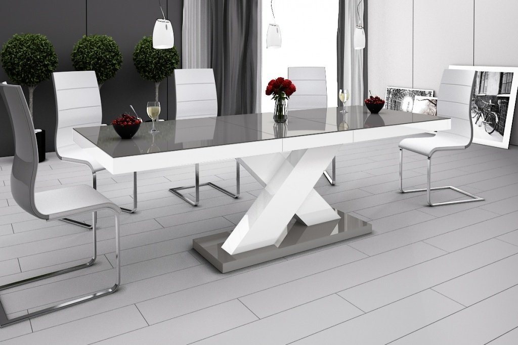 designimpex Esstisch Design Tisch HE-888 Grau / Weiß Hochglanz ausziehbar 160 bis 210 cm von designimpex