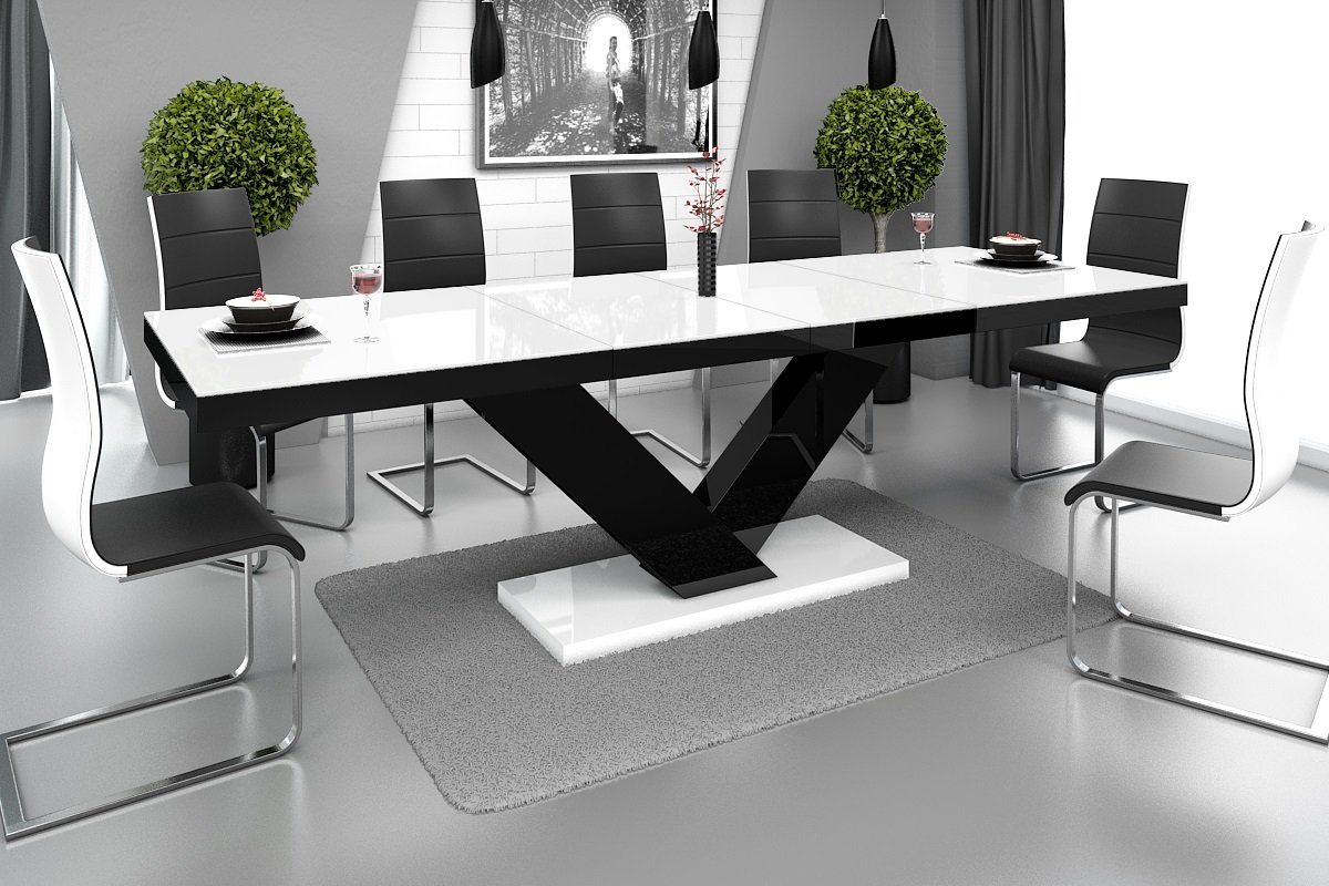 designimpex Esstisch Design Tisch HE-999 Weiß / Schwarz Hochglanz ausziehbar 160 bis 256 cm von designimpex