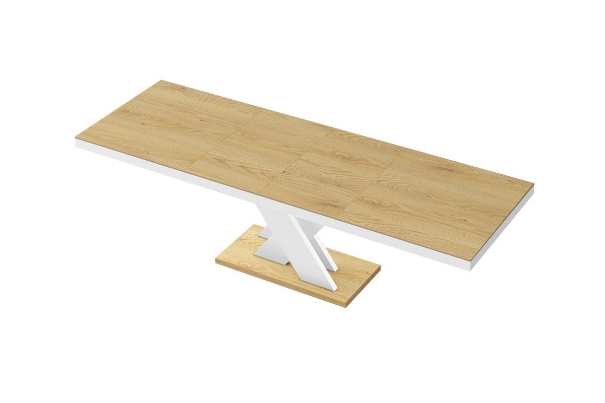 designimpex Esstisch Design Tisch HEN-111 Eiche Natur - Weiß Hochglanz ausziehbar 160-256cm von designimpex