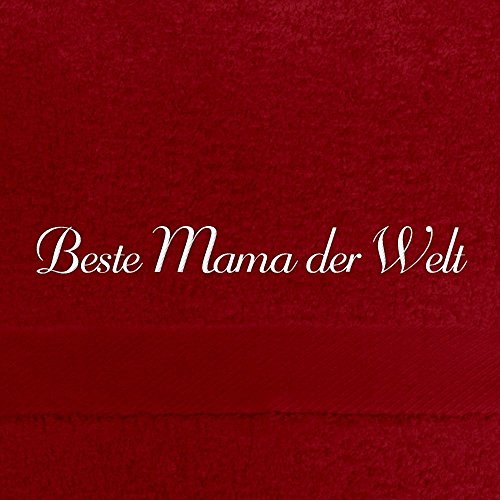 digital print Badehandtuch mit Namen Beste Mama der Welt Bestickt, 70x140 cm, rot, extra Flauschige 550 g/qm Baumwolle (100%), Handtuch mit Namen besticken, Badetuch mit Bestickung von digital print