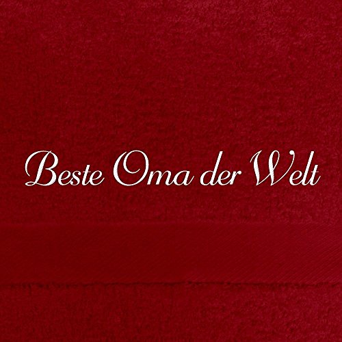 digital print Badehandtuch mit Namen Beste Oma der Welt Bestickt, 70x140 cm, rot, extra Flauschige 550 g/qm Baumwolle (100%), Handtuch mit Namen besticken, Badetuch mit Bestickung von digital print