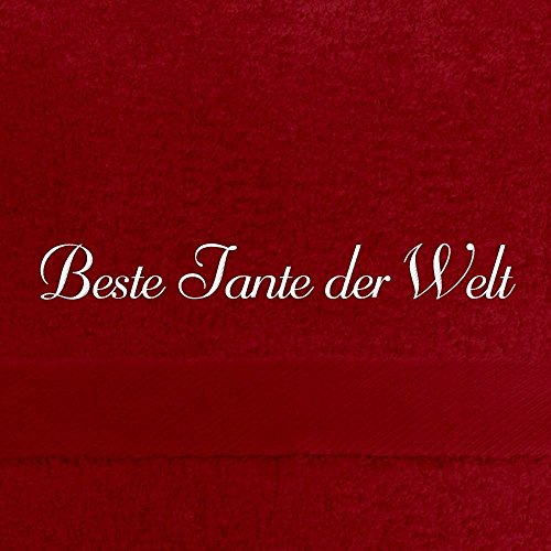 digital print Handtuch mit Namen Beste Tante der Welt Bestickt, 50x100 cm, rot, extra Flauschige 550 g/qm Baumwolle (100%), Badetuch mit Namen besticken, Duschtuch mit Bestickung von digital print