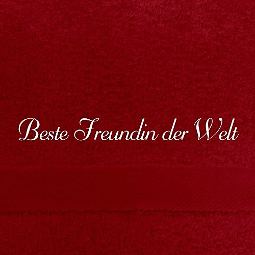 digital print Handtuch mit Namen Beste Freundin der Welt Bestickt, 50x100 cm, rot, extra Flauschige 550 g/qm Baumwolle (100%), Badetuch mit Namen besticken, Duschtuch mit Bestickung von digital print