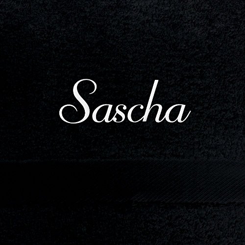 digital print Saunahandtuch mit Namen Sascha Bestickt, 100x180 cm, schwarz, extra Flauschige 550 g/qm Baumwolle (100%), Badetuch mit Namen besticken, Saunatuch mit Bestickung von digital print