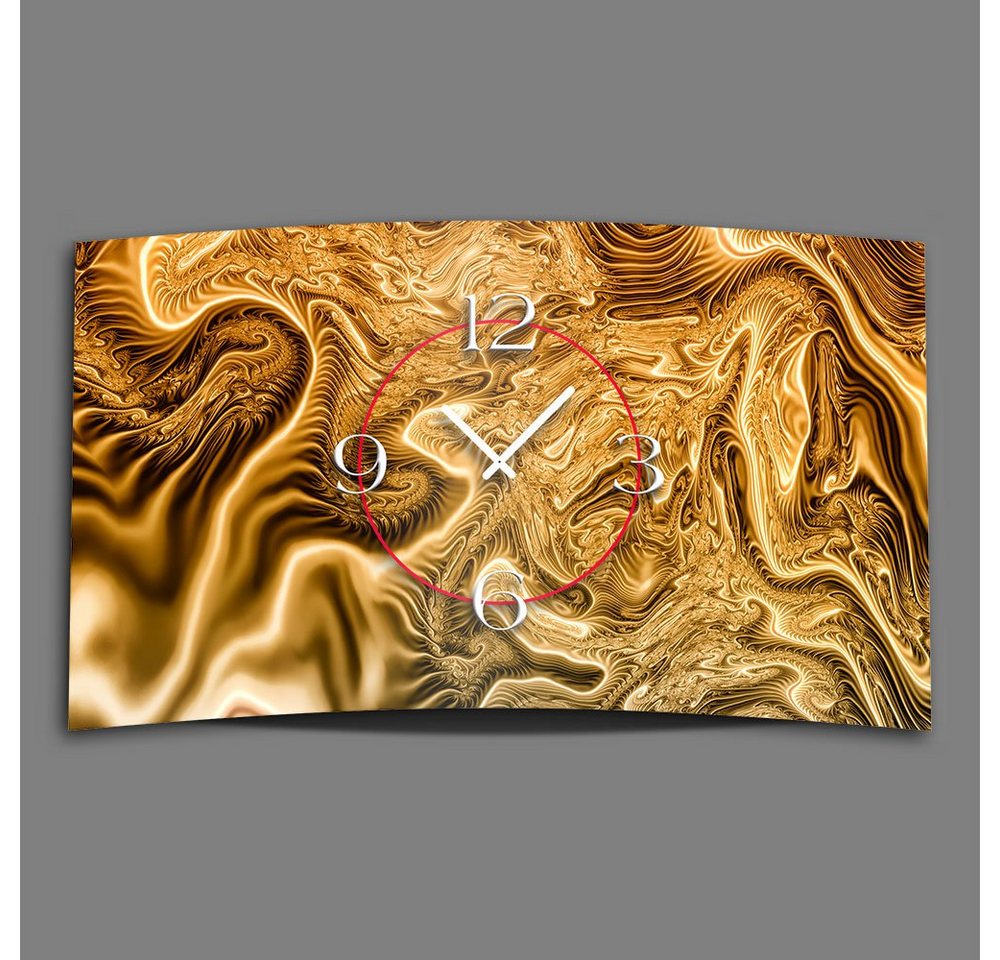 dixtime Wanduhr Abstrakt Digital Art gold Designer Wanduhr modernes Wanduhren Design (Einzigartige 3D-Optik aus 4mm Alu-Dibond) von dixtime