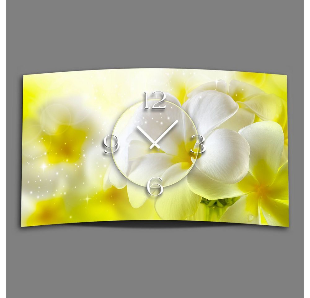 dixtime Wanduhr Blumen weiß gelb Designer Wanduhr modernes Wanduhren Design leise (Einzigartige 3D-Optik aus 4mm Alu-Dibond) von dixtime