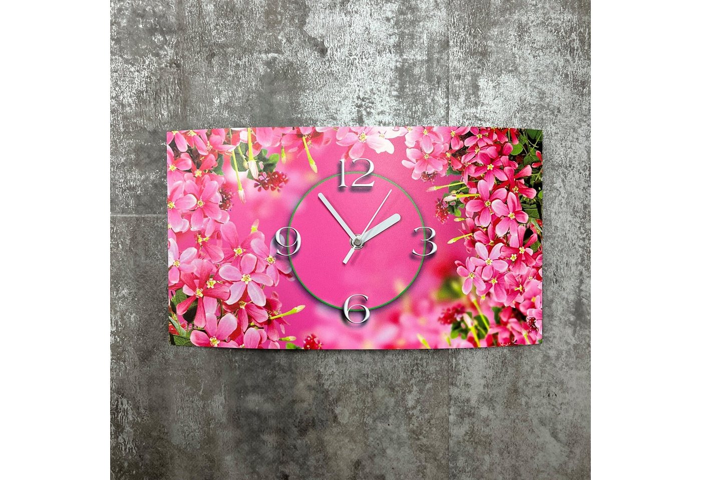 dixtime Wanduhr pinke Blumen Designer Wanduhr modernes Wanduhren Design leise kein (Einzigartige 3D-Optik aus 4mm Alu-Dibond) von dixtime