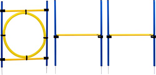 dobar® 50808 Agility Hürdenset - 3 teiliges Agility Set für Hunde - Zweifarbige Sprungstangen zum Trainieren - Geschicklichkeits-Training im Set - Höhe 100 cm - Blau/Gelb von dobar