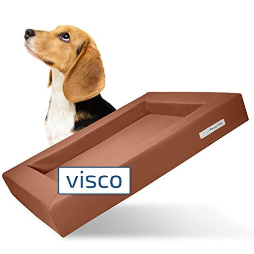 dogsfavorite Hunde-Bett mit Visco-Kissen - waschbares Hundekörbchen - hochwertiges Hundesofa - gelenkschonendes Hundekissen - robuste Hundematte - Gr. XL 130 x 100cm - Cognac von dogsfavorite