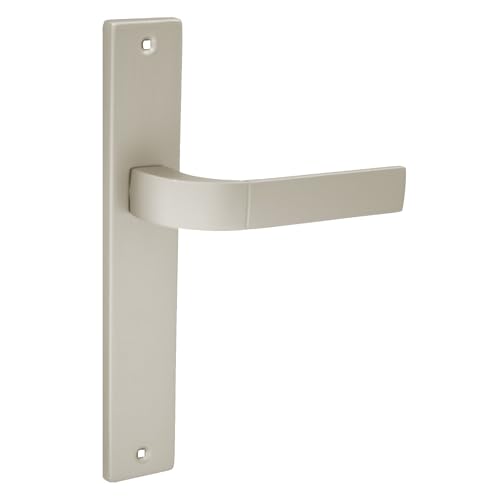 domino Türgriff Blind Drückergarnitur | Langschildgarnitur | Türklinke für Zimmertür, Bürotür, Kellertür & Innentür | L-Form | Aluminium | Satin Nickel Velvet Türdrückergarnitur | FOKUS M91 von domino