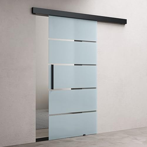 doporro Glasschiebetür Komplettset Softclose 102,5 x 215cm | 25mm Wandabstand | Schiebetür mit ESG-Sicherheitsglas | Zimmertür Glas 5-Milchglas-Streifen und Schwarz Stangengriff | Amalfi-plus 13H doporro Glasschiebetür Komplettset Softclose 102,5 x 215cm | 25mm Wandabstand | Schiebetür mit ESG-Sicherheitsglas | Zimmertür Glas 5-Milchglas-Streifen und Schwarz Stangengriff | Amalfi-plus 13H von doporro