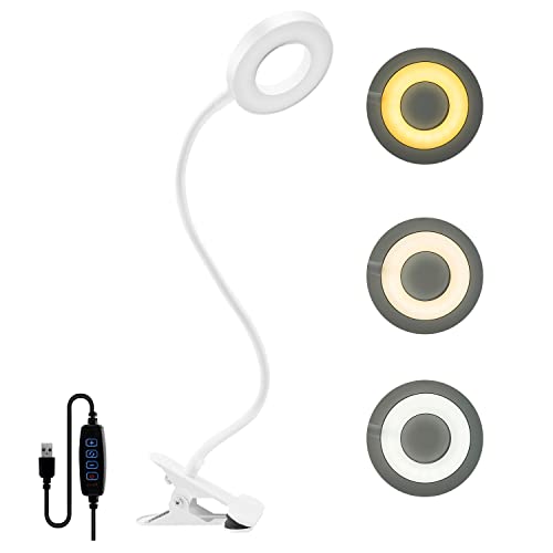 dowowdo Leselampe Bett - USB 8 W 48 LED Dimmbare Klemmlampe mit 3 Farbtemperatur, 360° Flexible Klemmleuchte für Nachtlektüre Reisen Schlafzimmer Büro Arbeitszimmer (Raum), Weißes Silikon von dowowdo