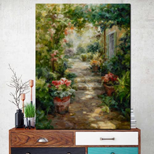 Abstrakte pastorale Gartenhaus-Landschaftsmalerei auf Leinwand, moderne Blumen, Poster, Wandbild für Wohnzimmer, Dekoration, 80 x 110 cm, rahmenlos von dsdsgog