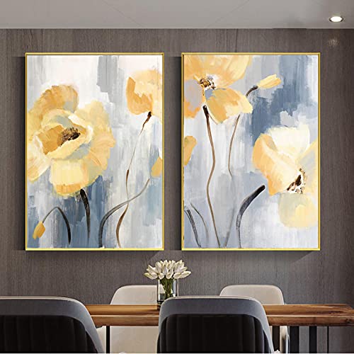 Gelb Blau Blume Bild Abstrakte Poster Druckt Leinwand Malerei Moderne Wandkunst Für Büro Esszimmer Nordic Home Decor 40x50cmx2 Rahmenlos von dsdsgog