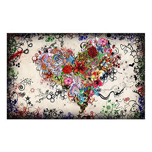 dsdsgog Abstraktes buntes Herz Blumen Malerei Poster und Drucke Leinwand Wandkunst Vintage Blumen Bilder für Wohnzimmer 60x80cm rahmenlos von dsdsgog