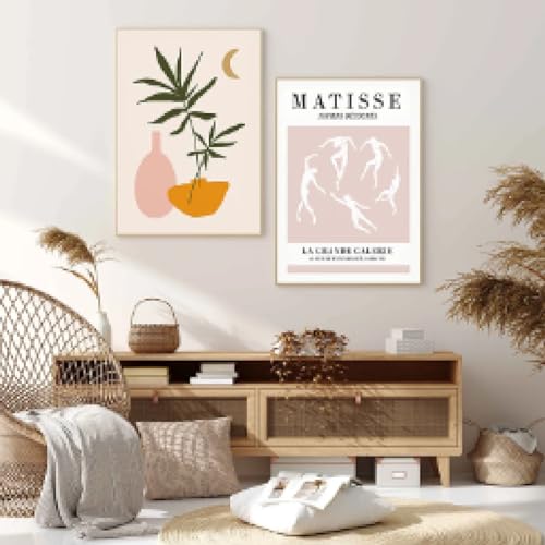 dsdsgog Matisse Pink Orange Poster, Wandkunst, Leinwandgemälde, Boho, nordische Pflanzen, Blätter, Poster und Drucke für Wohnzimmer, Heimdekoration, 70 x 100 cm x 2, rahmenlos von dsdsgog