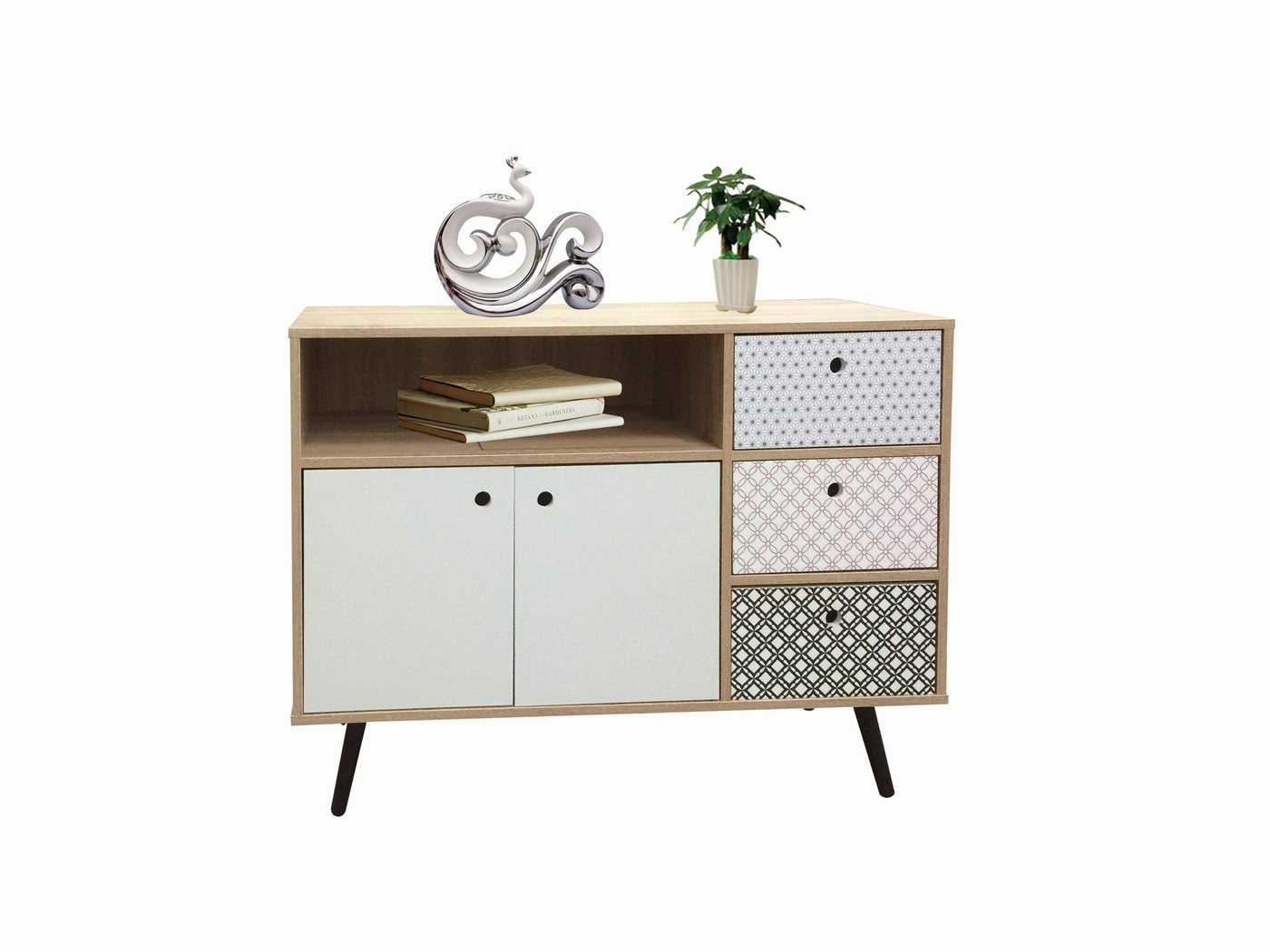 dynamic24 Sideboard, Sideboard MAILBOX Holz weiss von dynamic24