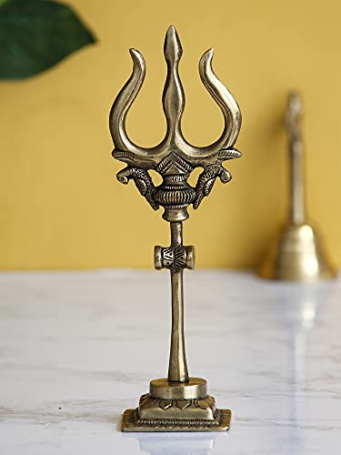eCraftIndia Messing Trishul mit Damru Dekofigur, handgefertigt, goldfarben, (Bgo514) One Size von eCraftIndia