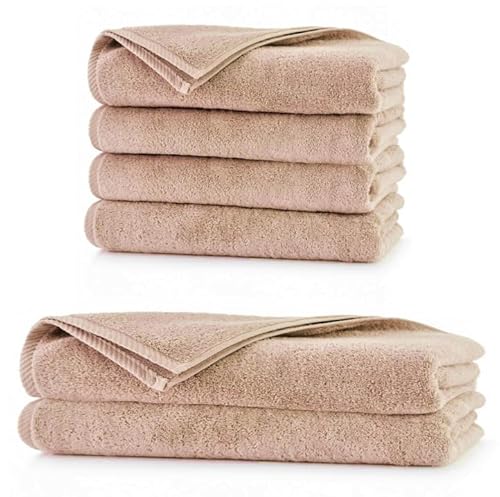 eMarket24 Set mit 6 Handtüchern für Badezimmer 2 Duschtücher 70x140 und 4 Handtücher 50x100 Frottee Badetuch Beige aus Reiner Baumwolle, Z_2x70x140_4x50x100_bez von eMarket24